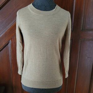 J.Crew Womens Button Cuff Camel V-Neck Knit Sweater S Cotton/Rayon/Nylon